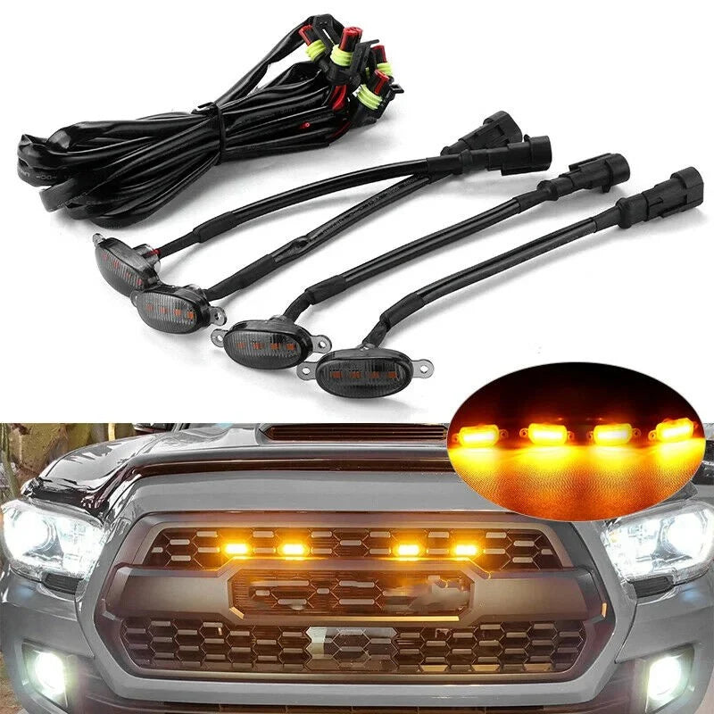 4 PCS Universal Amber Grill Lights – LED Front Grill Lighting