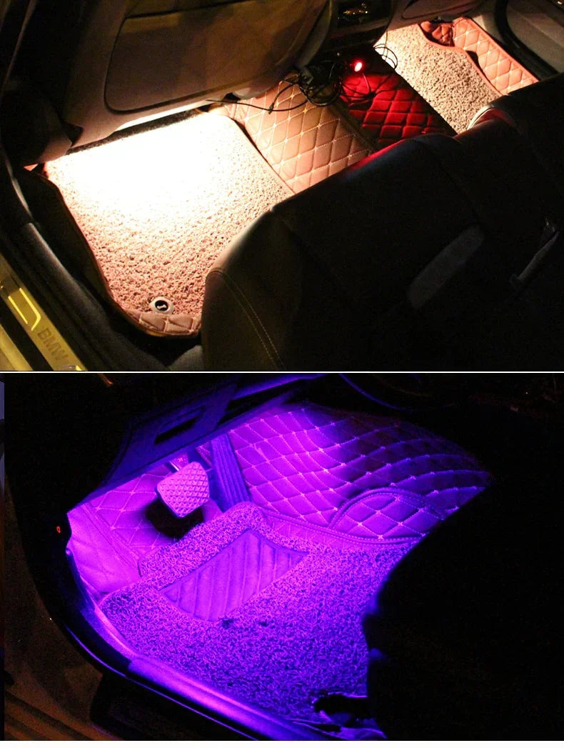 Luxury quilted car floor mats with RGB LED lighting for Honda, Toyota, Suzuki, Hyundai interiors