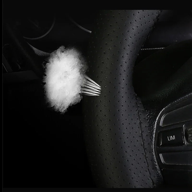 Soft white car steering wheel brush cleaner for interior detailing, fits perforated leather steering wheels