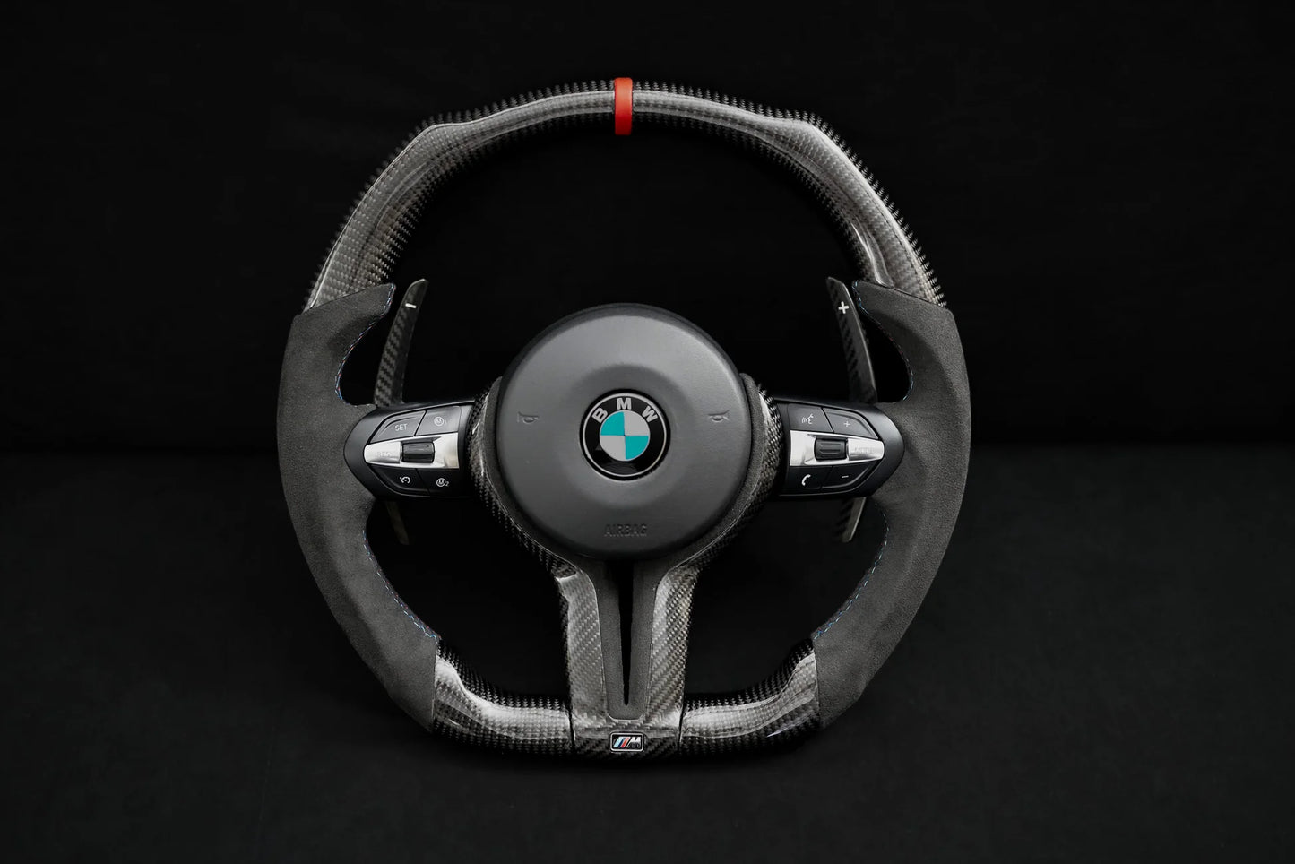 Hand Sewing Top Alcantara / Suede With Glossy Carbon Fiber Steering Wheel Cover