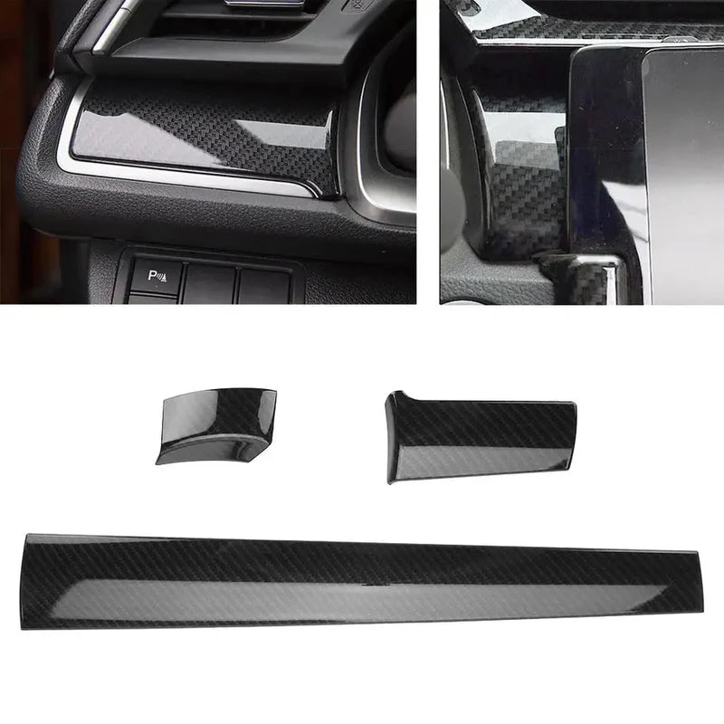 Honda Civic X 2016-2021 Carbon Fiber Front Dashboard Trims 3PCS | CrazzyCars.pk