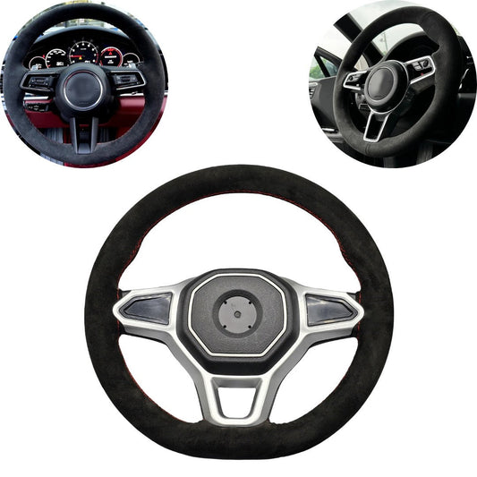 Universal Hand Sewing Top Alcantara Steering Wheel Cover Black