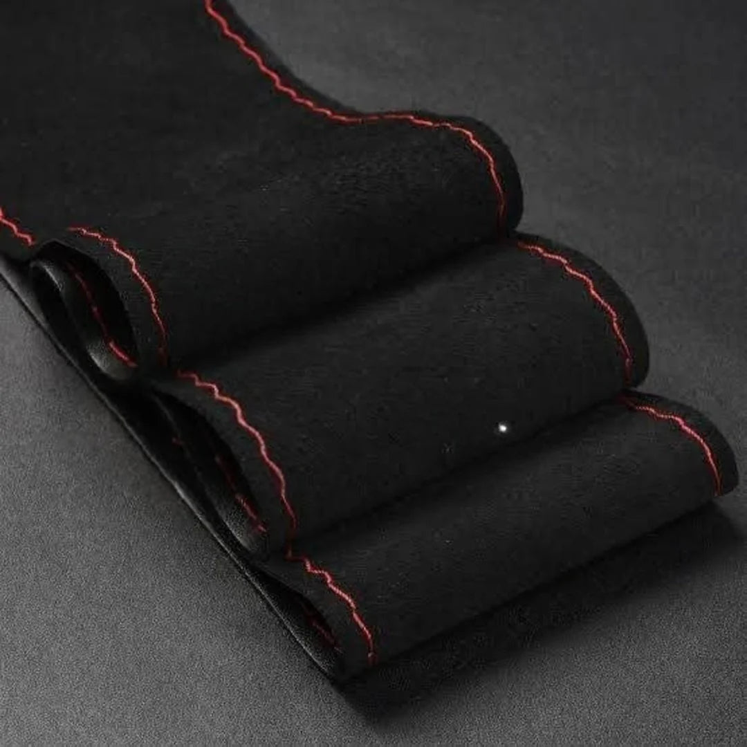 Universal Hand Sewing Top Alcantara Steering Wheel Cover 1 Pc (Black)
