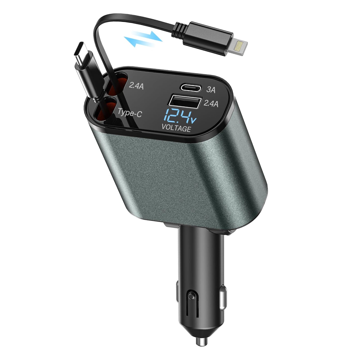 4-in-1 45W Fast Car Charger – USB & Type-C | Built-in iOS + Android Cable | CrazzyCars.pk