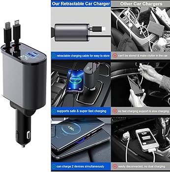 4-in-1 45W Fast Car Charger – USB & Type-C | Built-in iOS + Android Cable | CrazzyCars.pk