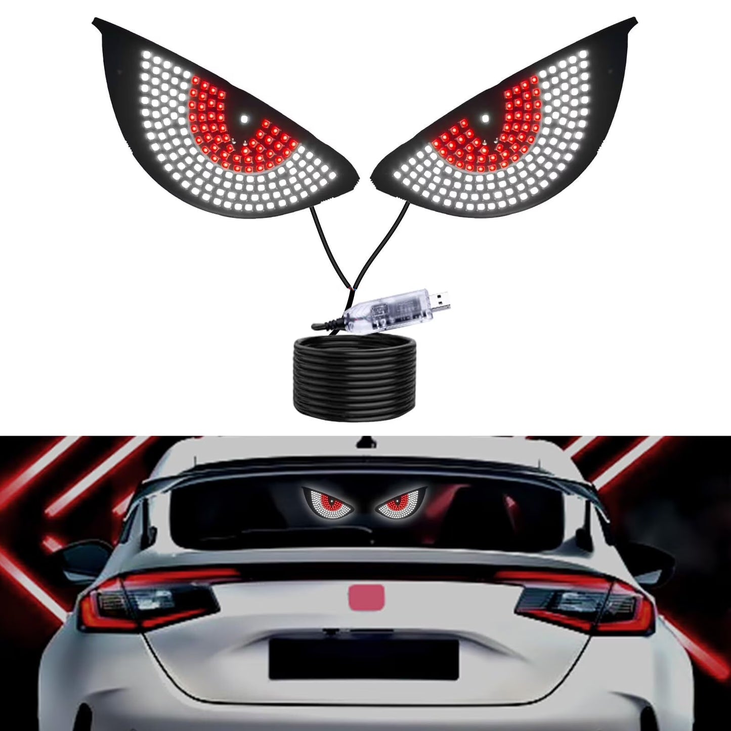 Devil’s Eye LED Car Rear Windshield Light – Animated USB Light | 11 Modes | CrazzyCars.pk