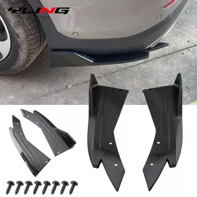 Black YLING car front bumper splitter with mounting holes, shown with close-up details for Honda, Toyota, Suzuki, Hyundai