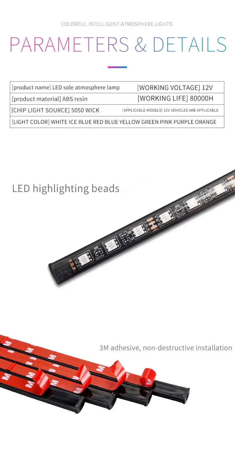 Car RGB Atmosphere Light – Interior Footwell LED Lights 4 PCS
