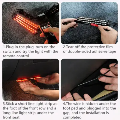 RGB car interior LED lights with app & remote control, colorful ambient lighting for dashboard and footwell