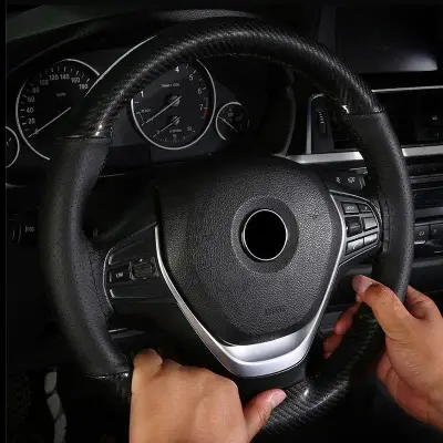 Carbon fiber steering wheel cover for Honda, Toyota, Suzuki, Hyundai cars — premium car accessory