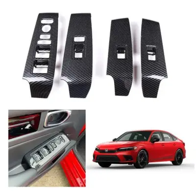 Carbon Fiber Window Switch Control Trims for Honda Civic 11th Gen (2022-2026) - 4PCS — Honda Civic 11th Gen (2022–Present) accessories