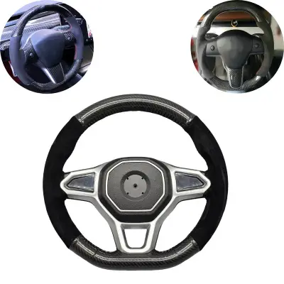 Hand Sewing Top Alcantara / Suede With Glossy Carbon Fiber Steering Wheel Cover
