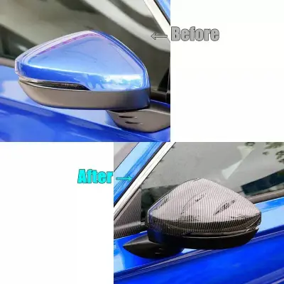 Carbon fiber side mirror cover upgrade for cars, before and after look