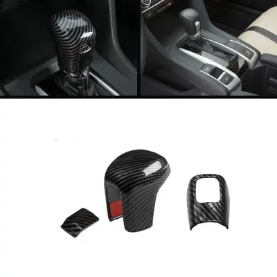 Honda Civic X 2016-2021 Carbon Gear Shift Knob Trim 3PC — Honda Civic X (2016–2021) accessories