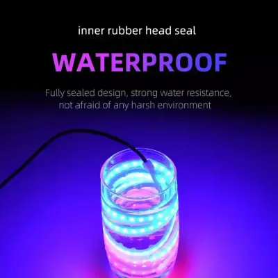Waterproof LED strip light glowing in water, ideal for car interiors and harsh environments