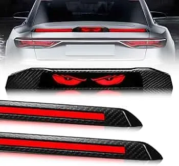Universal Car Eyes Spoiler With Running Brake LED Lights installed on trunk – CrazzyCars.pk