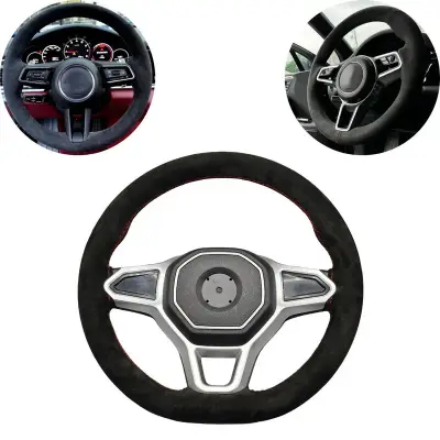 Universal Hand Sewing Top Alcantara Steering Wheel Cover 1 Pc (Black)