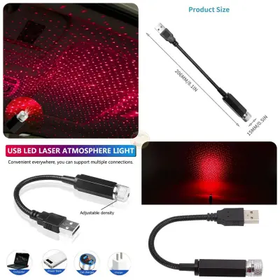 USB Car Roof Star Night Light Galaxy Projector (Red)