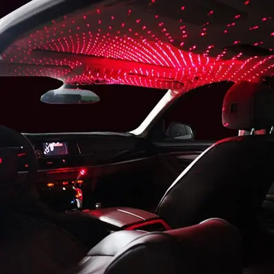 USB Car Roof Star Night Light Galaxy Projector (Red)