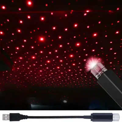 USB Car Roof Star Night Light Galaxy Projector (Red)